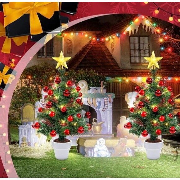 4 Pack 30” Christmas Tree Planter Holliday Insert USB Pre Lit Artificial NEW R5 - Picture 5 of 7